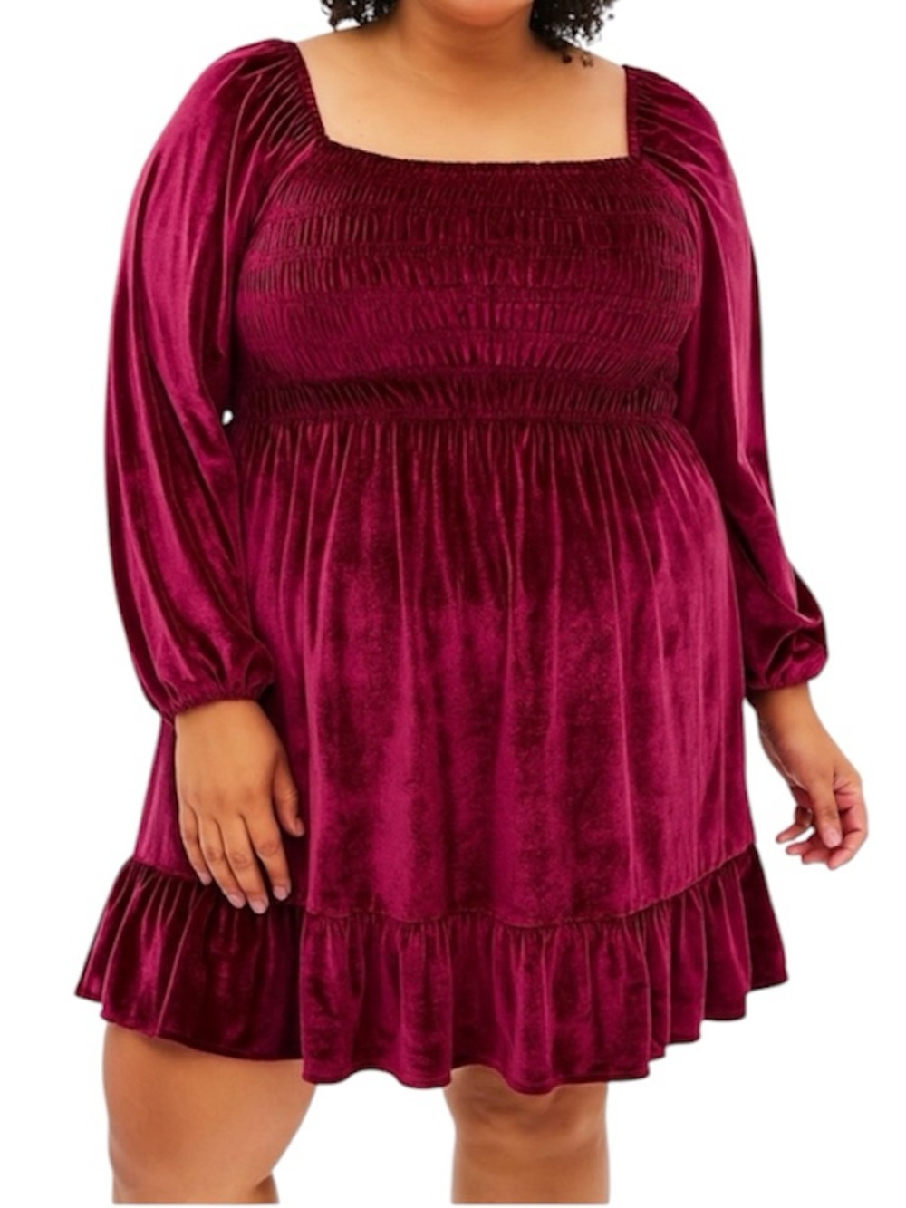 Lauren Conrad Mini Dress Burgundy Red Velvet Smocked Ruffle Hem Women’s Size XXL